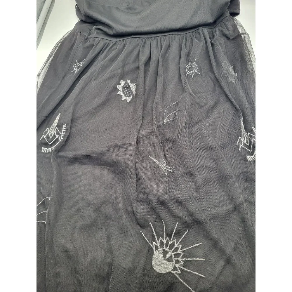 BONGO SZ LG Black Tulle Midi Dress Embroidered Whimsigoth Dark Grunge Emo y2k - Picture 10 of 10